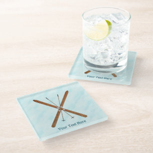 Dessous-de-verre En Verre Skis De Fond Sur Neige