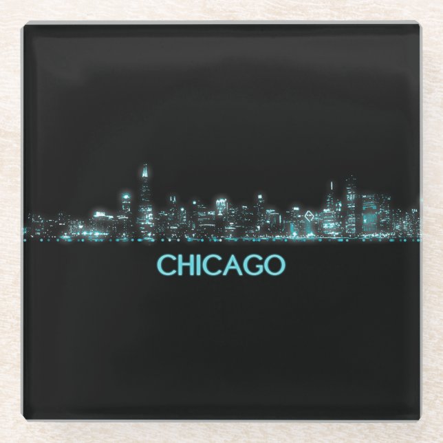 Dessous-de-verre En Verre Skyline de Chicago (Devant)