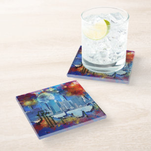 Dessous-de-verre En Verre SlipperyJoe NYC graffiti lune entourée de tourbill