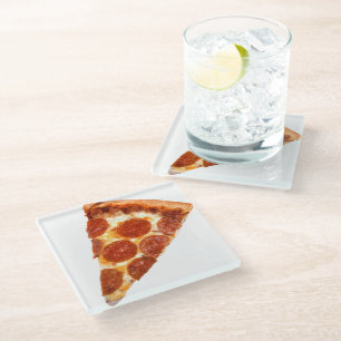 Dessous-de-verre En Verre SlipperyJoe's classique pepperoni pizza tranche fo