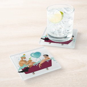 Dessous-de-verre En Verre SlipperyJoe's deux gays hommes aiment la baignoire