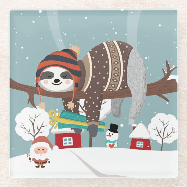 Dessous-de-verre En Verre Sloth Christmas (Devant)