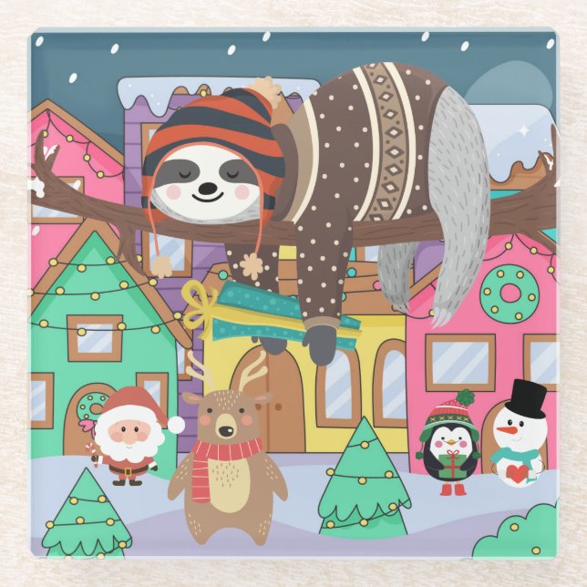 Dessous-de-verre En Verre Sloth Christmas (Devant)