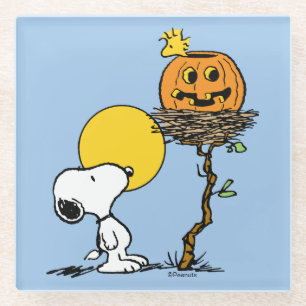Dessous-de-verre En Verre Snoopy & Bois Nid Avec Jack O'Lantern