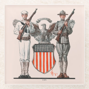 Dessous-de-verre En Verre Soldat, marin et bouclier des États-Unis
