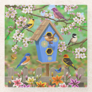 Dessous-de-verre En Verre Songbirds Lily Garden Birdhouse