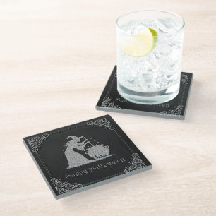 Dessous-de-verre En Verre Sorcière en argent et Halloween Cauldron
