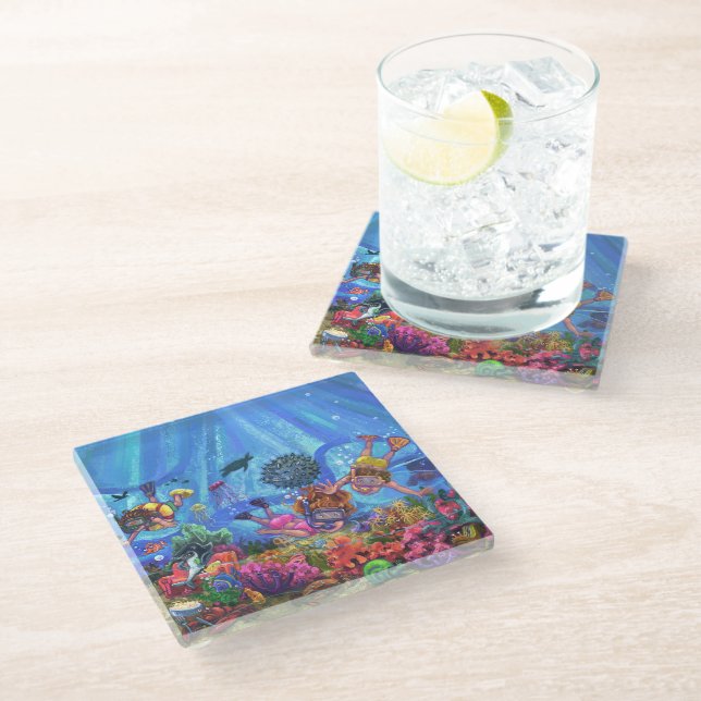 Dessous-de-verre En Verre Sous l'art de mer (Incliné)