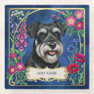 Dessous-de-verre En Verre Sous-tasse bleu personnalisé Schnauzer noir et arg