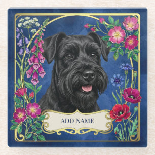 Dessous-de-verre En Verre Sous-verre bleu personnalisé Schnauzer noir