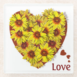 Dessous-de-verre En Verre Sous-verre en verre Coeur de Tournesol