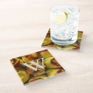 Dessous-de-verre En Verre Sous-verre en verre floral à monogramme élégant