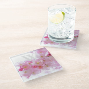 Dessous-de-verre En Verre Sous-verre en verre floral à monogramme élégant