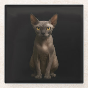 Dessous-de-verre En Verre Sous-verre en verre noir 4 Luxe, Chat Sphynx