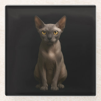 Dessous-de-verre En Verre Sous-verre en verre noir 4 Luxe, Chat Sphynx