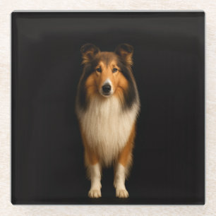Dessous-de-verre En Verre Sous-verre en verre noir 4 Luxe, chien Collie loya