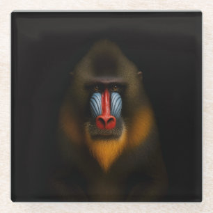 Dessous-de-verre En Verre Sous-verre en verre noir 4 Luxe, Mandrill Monkey
