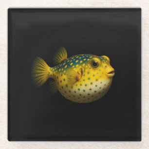 Dessous-de-verre En Verre Sous-verre en verre noir 4 Luxe, Poisson-globe jau