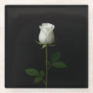 Dessous-de-verre En Verre Sous-verre en verre noir 4 Luxe, Rose blanche pure