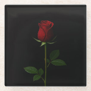 Dessous-de-verre En Verre Sous-verre en verre noir 4 Luxe, Rose rouge velour