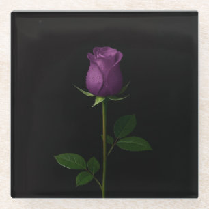 Dessous-de-verre En Verre Sous-verre en verre noir 4 Luxe, Rose violette roy