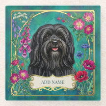 Sous-verre en verre personnalisé noir Lhasa Apso f