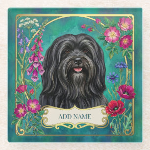 Dessous-de-verre En Verre Sous-verre en verre personnalisé noir Lhasa Apso f