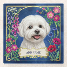 Sous-verre fleur bleu personnalisé pour chien malt