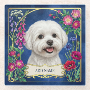 Dessous-de-verre En Verre Sous-verre fleur bleu personnalisé pour chien malt