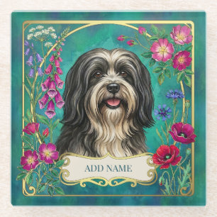 Dessous-de-verre En Verre Sous-verre personnalisé Lhasa Apso noir et blanc