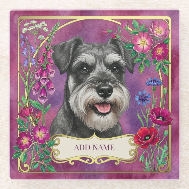 Dessous-de-verre En Verre Sous-verre personnalisé Schnauzer sel et poivre ro (Devant)