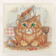 Spaghetti Kitty, Orange, Dessous de Verre en Verre