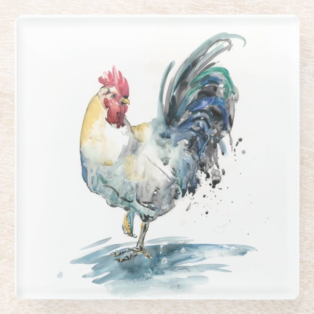 Dessous-de-verre En Verre Splash de coq - Aquarelle (Devant)