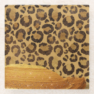 Dessous-de-verre En Verre Spots d'or sur la peau de Cheetah de Glamor Métal
