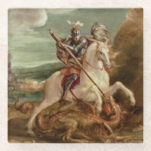 Dessous-de-verre En Verre St George massacrant le dragon, (huile sur le