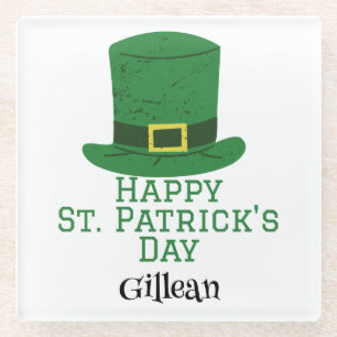 Dessous-de-verre En Verre St. Patrick's Day casquette vert irlandais Shamroc