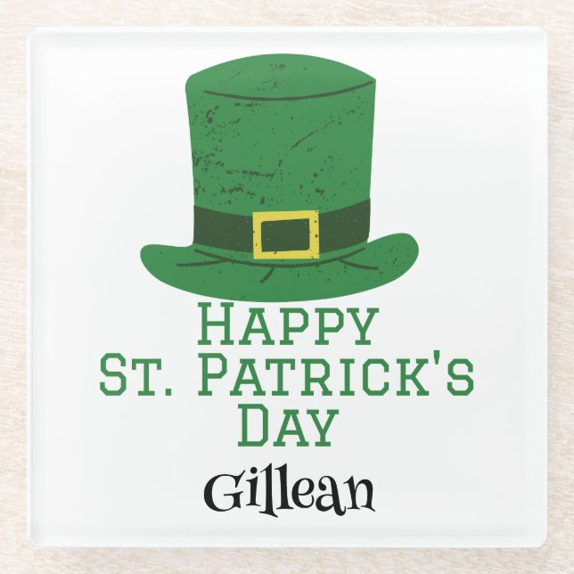 Dessous-de-verre En Verre St. Patrick's Day casquette vert irlandais Shamroc (Devant)