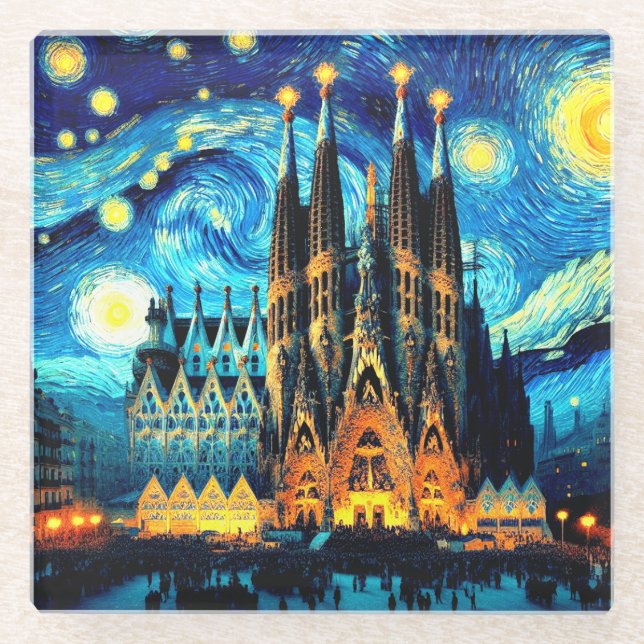 Dessous-de-verre En Verre Starry Sagrada Familia Barcelona (Devant)