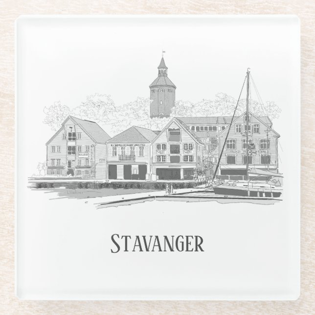 Dessous-de-verre En Verre Stavanger Norvège Beau Streetscape Dessin (Devant)