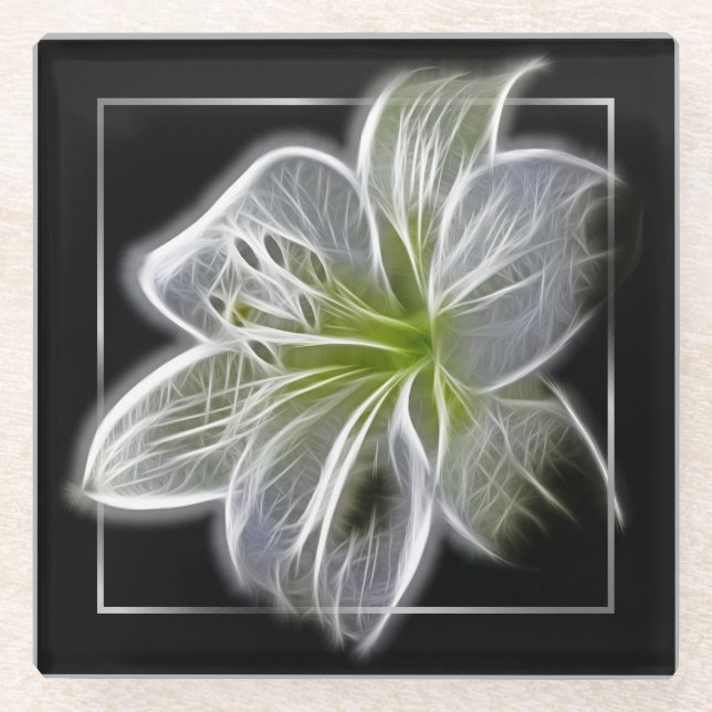 Dessous-de-verre En Verre Stunning White Lily Fractal Art Black (Devant)