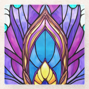 Dessous-de-verre En Verre Style Art Nouveau Vitrage Peacock Plumes