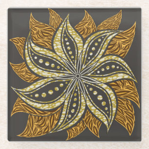 Dessous-de-verre En Verre Style Batik Floral Abstrait africain