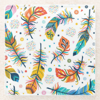 Dessous-de-verre En Verre Style Boho, motif en plumes sans soudure.