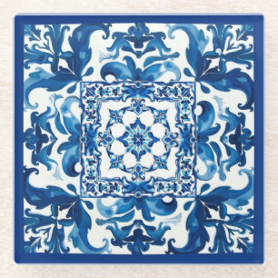Dessous-de-verre En Verre style italien, méditerranéen, mosaïque, bleu,