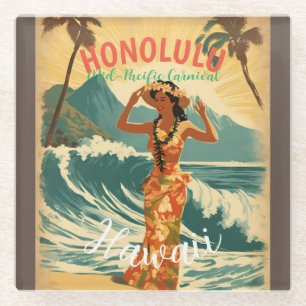 Dessous-de-verre En Verre Style vintage Hawaiian Travel Honolulu Mid-Pacific
