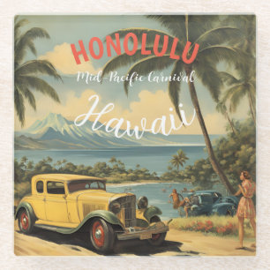 Dessous-de-verre En Verre Style vintage Hawaiian Travel Honolulu Mid-Pacific
