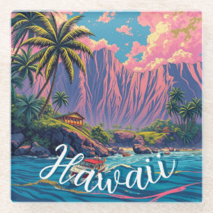 Dessous-de-verre En Verre Style vintage Hawaiian Travel Honolulu Mid-Pacific