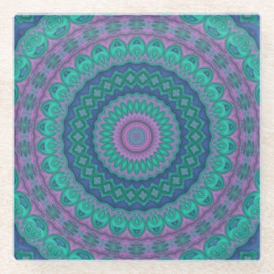 Dessous-de-verre En Verre Super Hippie Trippy Joyau coloré Mandala
