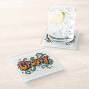 Dessous-de-verre En Verre Super Retro Psychedelic les années 70 Funky Hippie