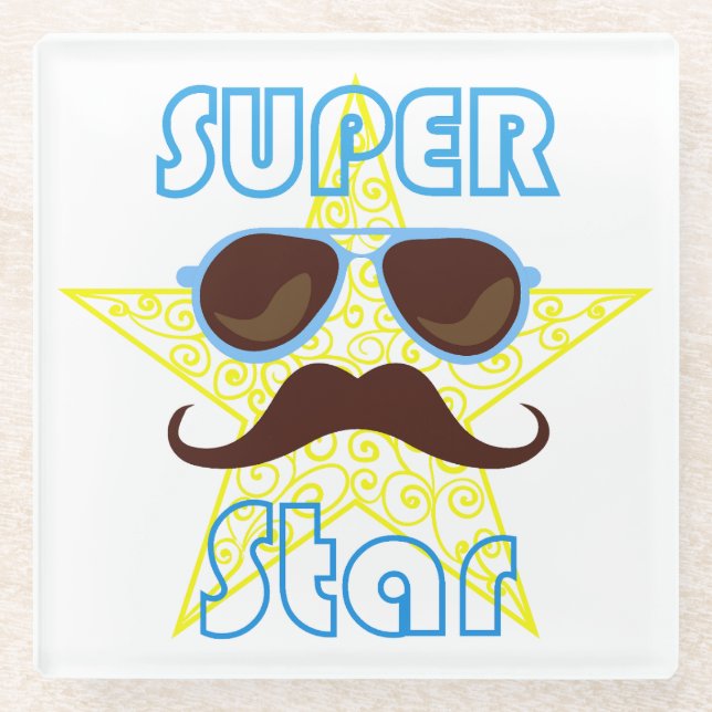 Dessous-de-verre En Verre Super Star with sunglasses and mustache (Devant)